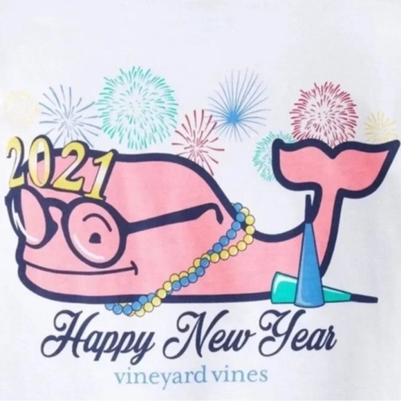 Vineyard Vines Girl's Happy New Year Shirt 2021 Size 16/Large - Picture 2 of 2